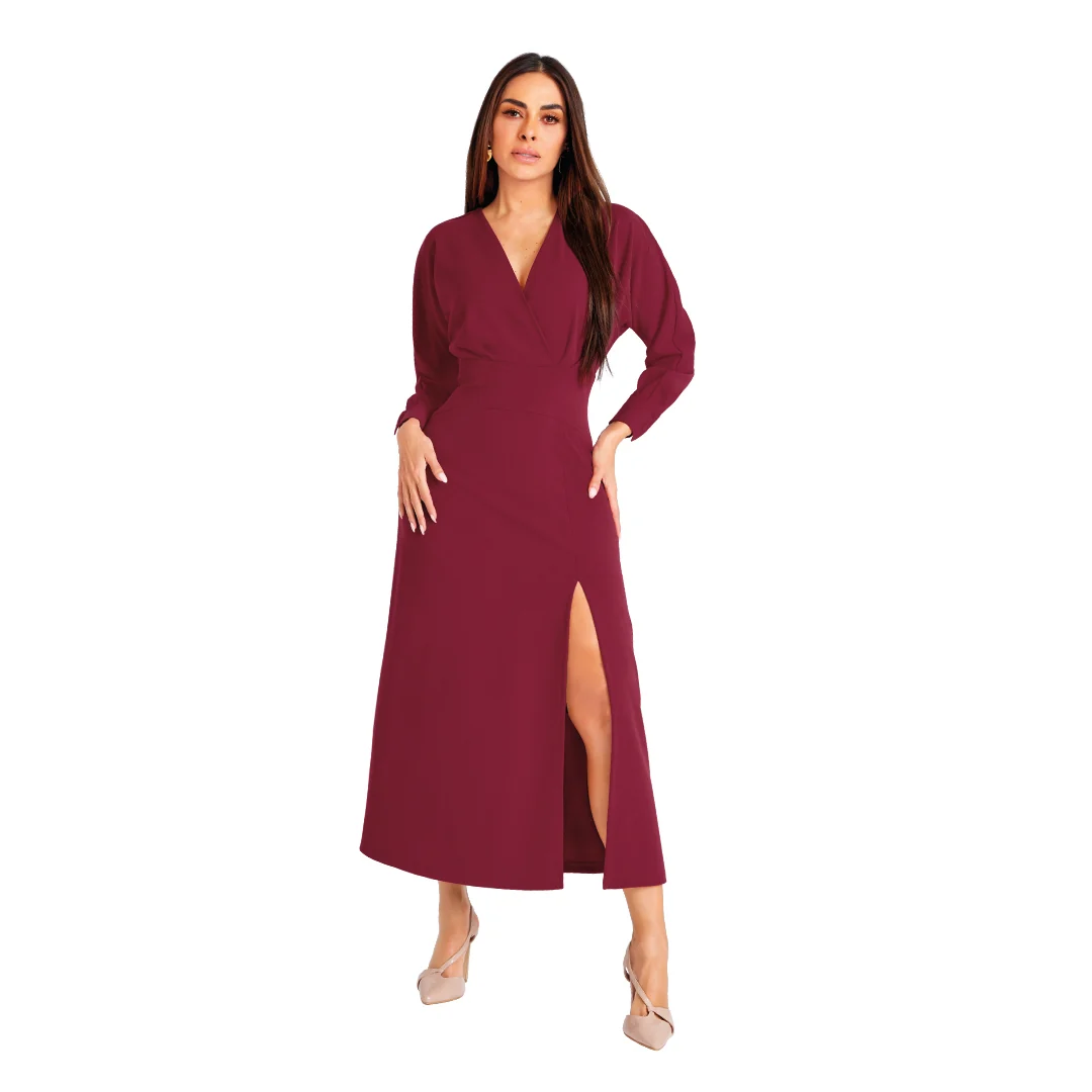 VESTIDO TINTO CON ESCOTE CRUZADO MUJER 94332