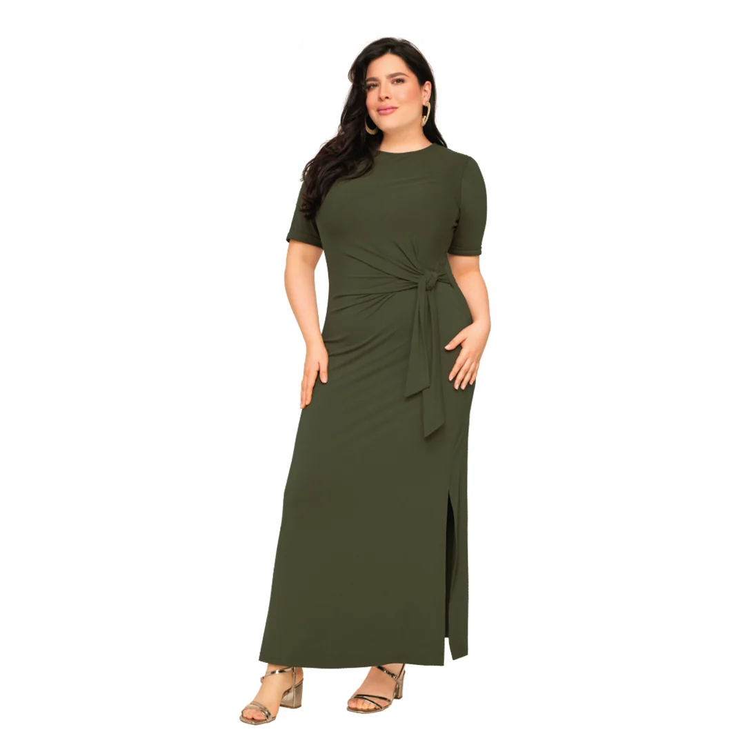 VESTIDO VERDE CON NUDO DECORATIVO EN CADERA 96445 - Image 2