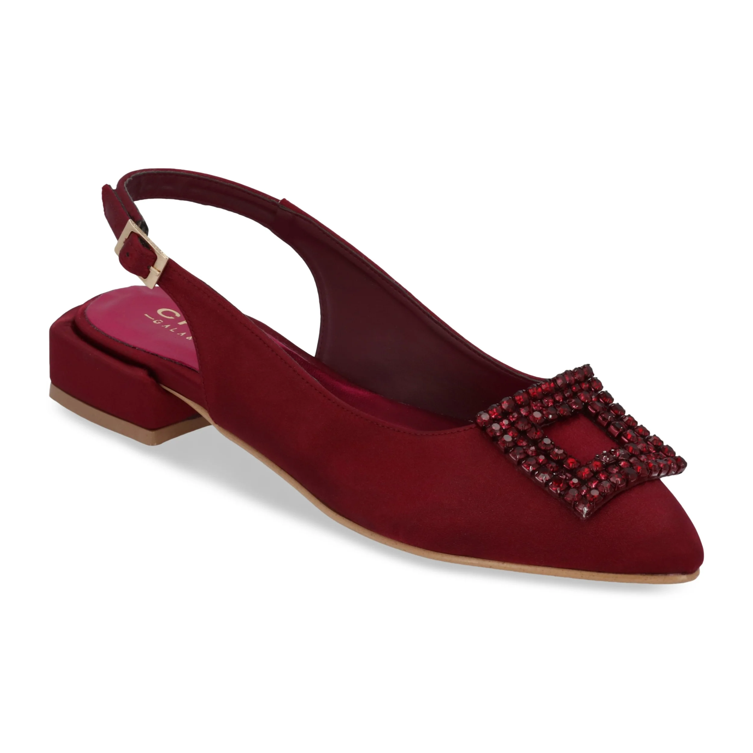 ZAPATILLA DE TACÓN 2CM MUJER TINTO CON PEDRERÍA 06068
