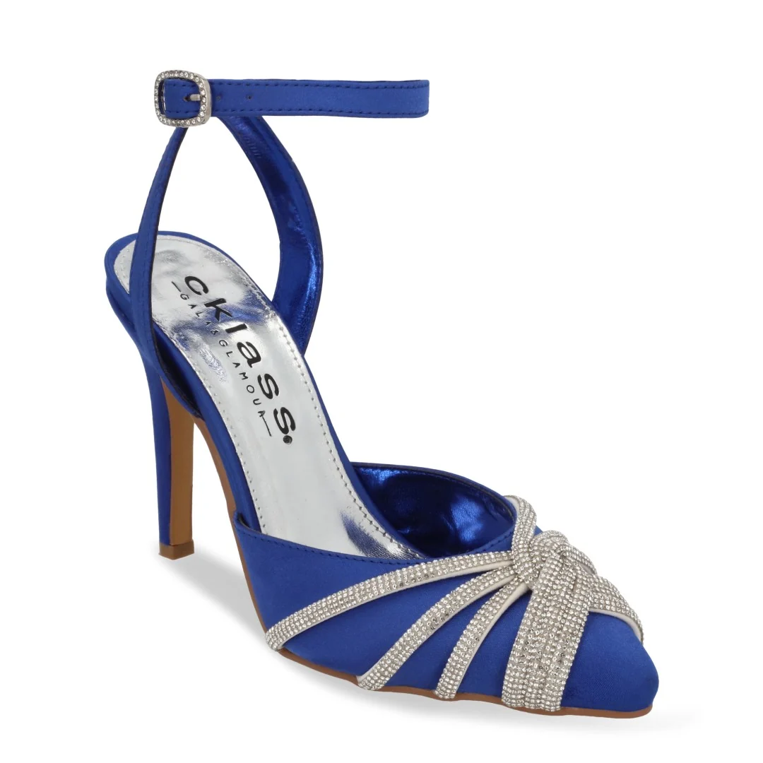 ZAPATILLA DE TACÓN AZUL CON TIRAS DE BRILLOS 32420