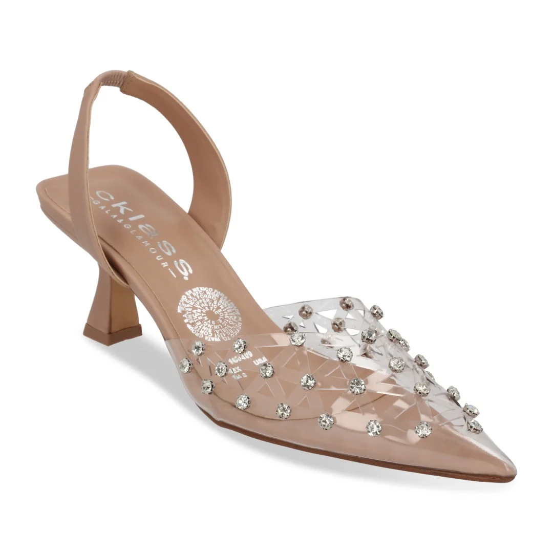 ZAPATILLA DE TACÓN BEIGE DE MICA CON PEDRERÍA 05053