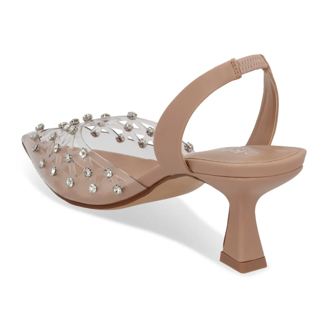 ZAPATILLA DE TACÓN BEIGE DE MICA CON PEDRERÍA 05053 - Image 3