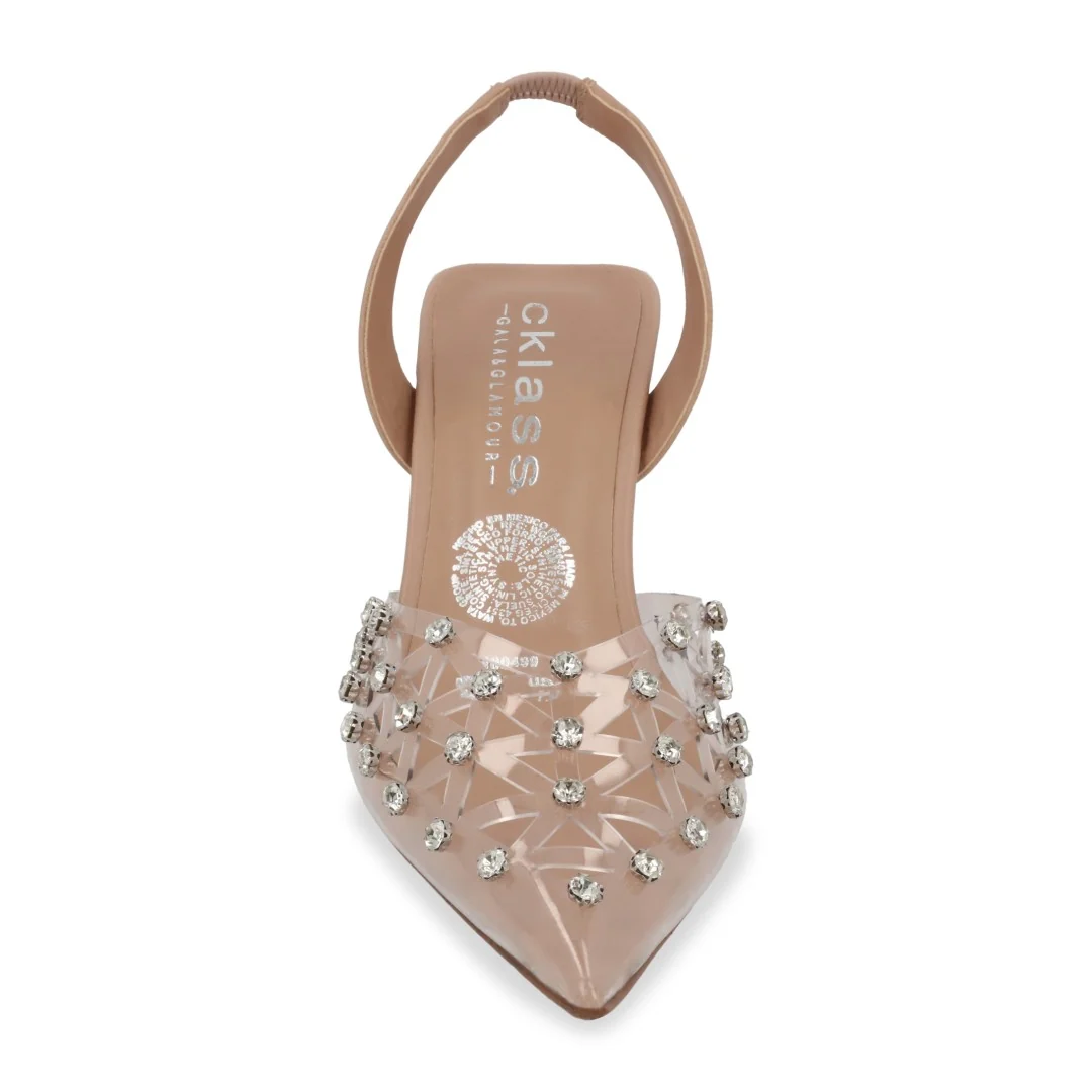 ZAPATILLA DE TACÓN BEIGE DE MICA CON PEDRERÍA 05053 - Image 4