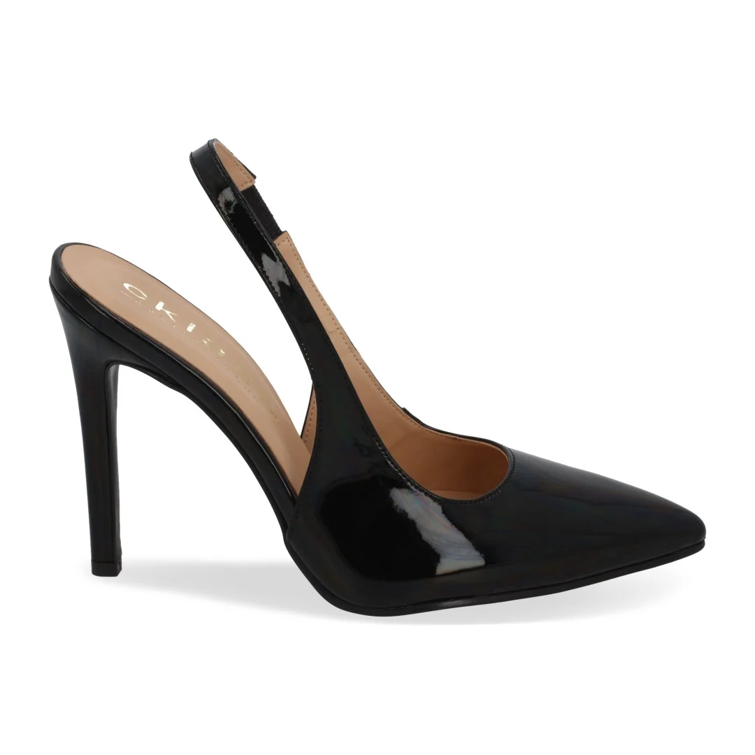 ZAPATILLA DE TACÓN BEIGE Y NEGRO ACABADO CHAROL 04741 - Image 3