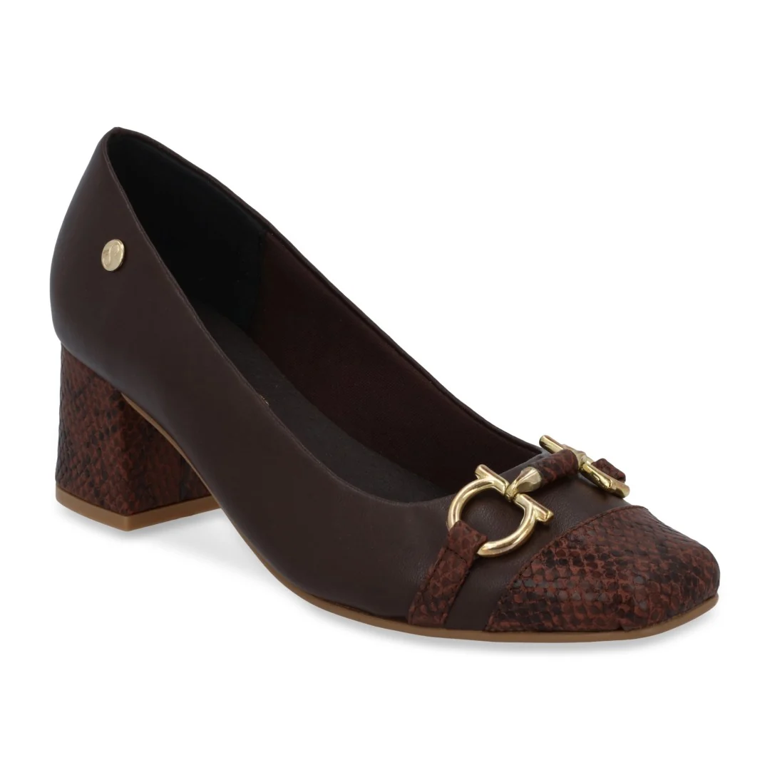 ZAPATILLA DE TACÓN CAFÉ DE PIEL CON HERRAJE 03086