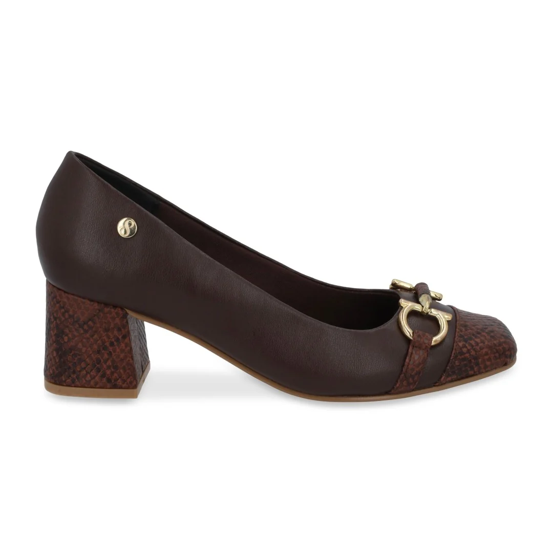 ZAPATILLA DE TACÓN CAFÉ DE PIEL CON HERRAJE 03086 - Image 2