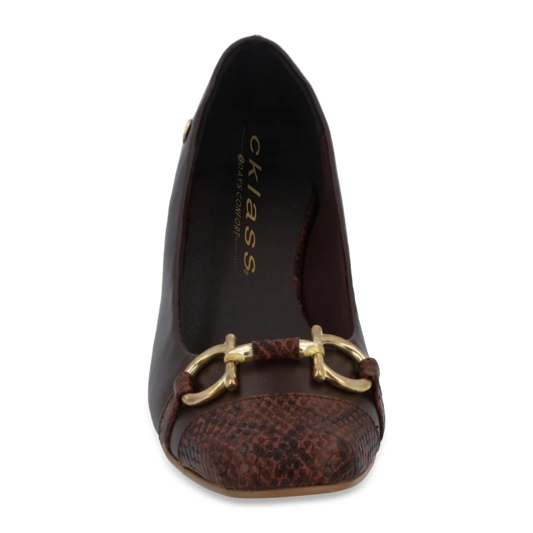 ZAPATILLA DE TACÓN CAFÉ DE PIEL CON HERRAJE 03086 - Image 3