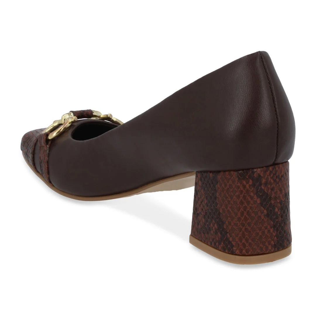 ZAPATILLA DE TACÓN CAFÉ DE PIEL CON HERRAJE 03086 - Image 4