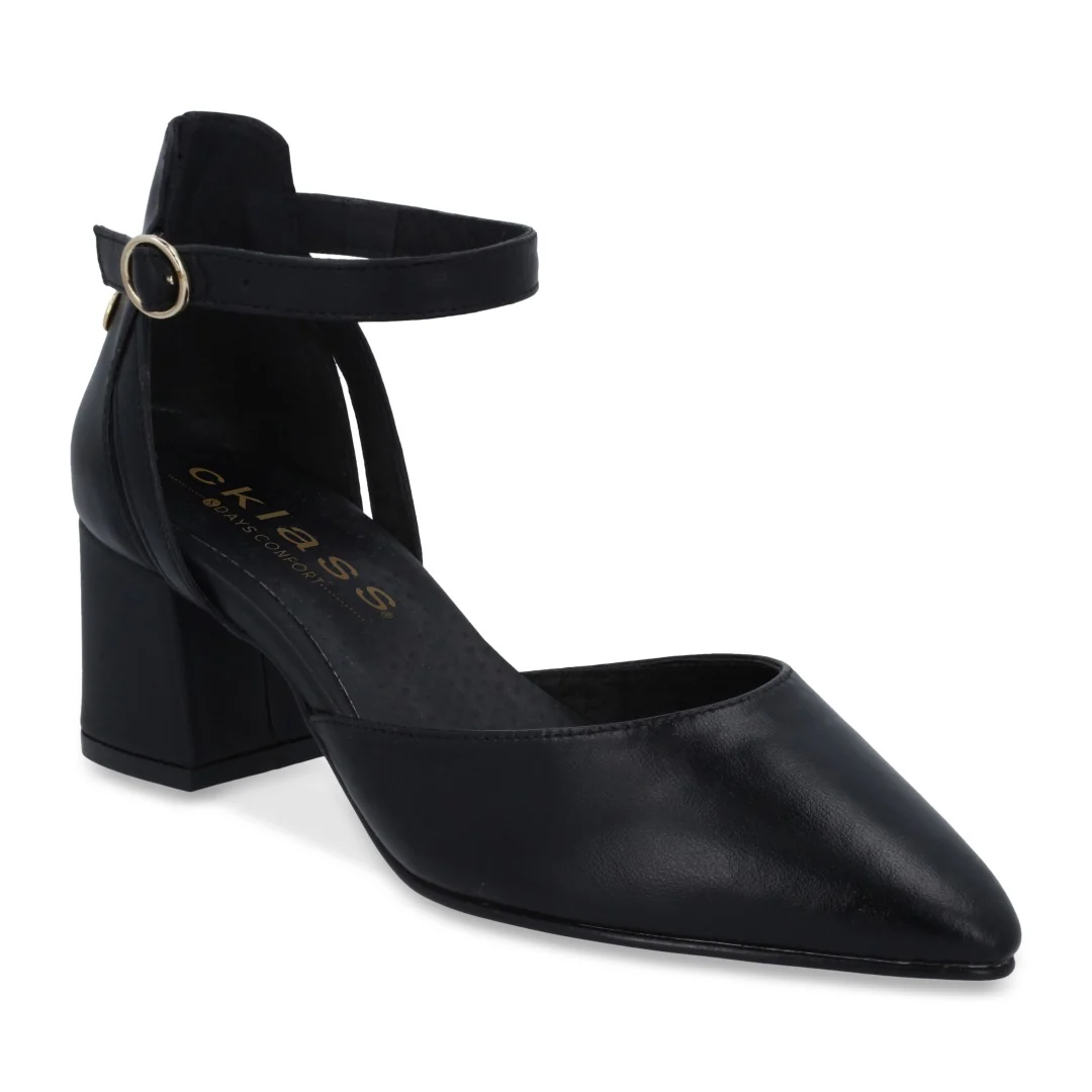 ZAPATILLA DE TACÓN NEGRO DE PIEL 03087