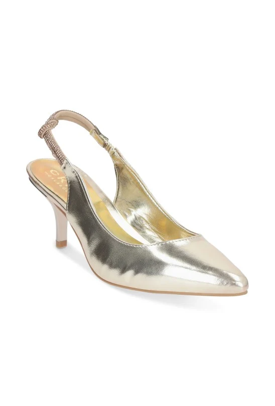 ZAPATILLA DE TACÓN ORO CON ADORNO 21409
