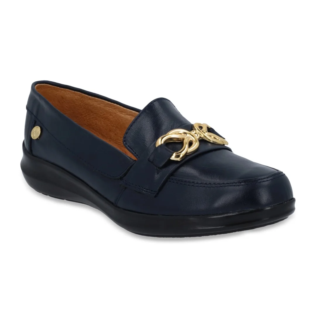 ZAPATO DE PISO MARINO DE PIEL CON HERRAJE 64469