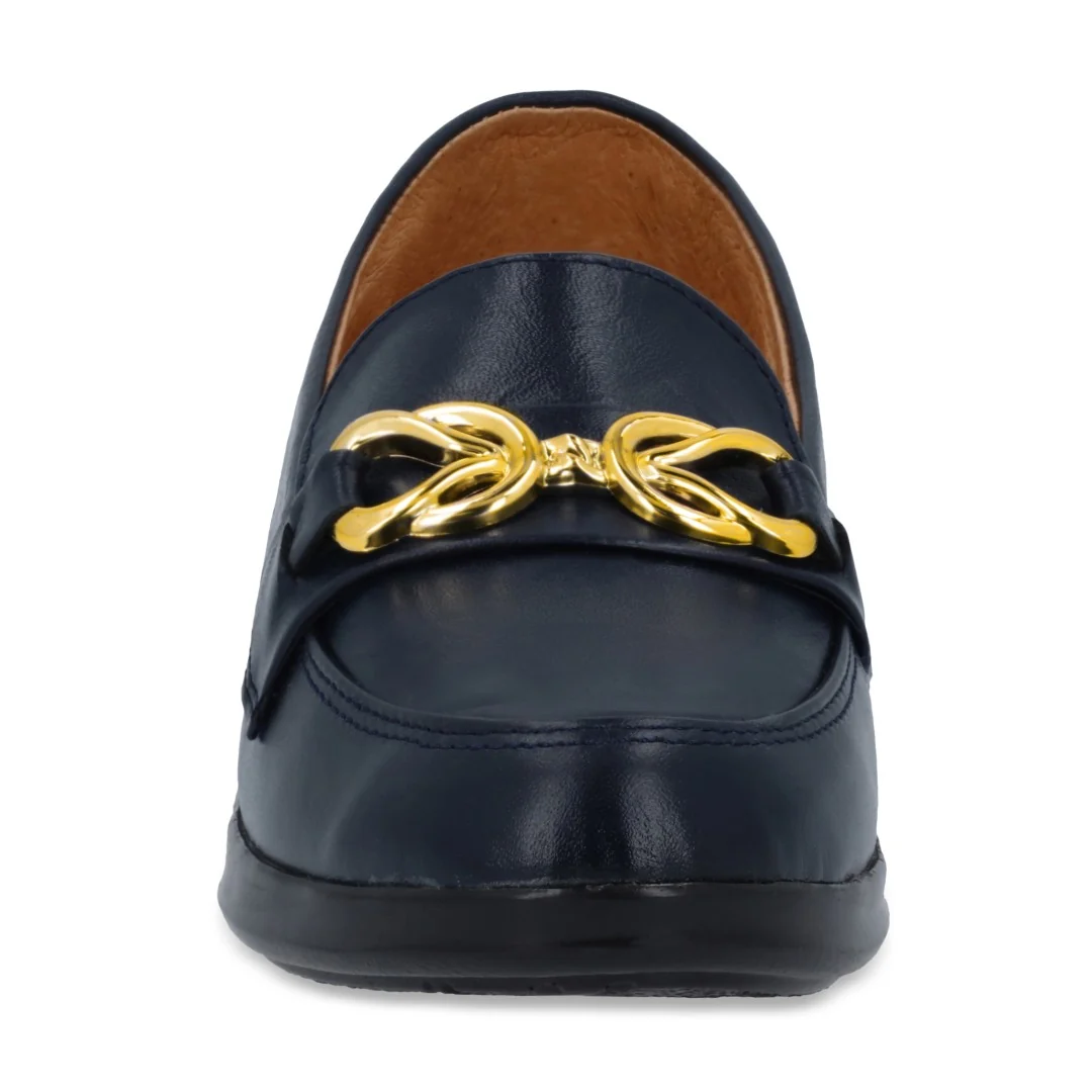 ZAPATO DE PISO MARINO DE PIEL CON HERRAJE 64469 - Image 3