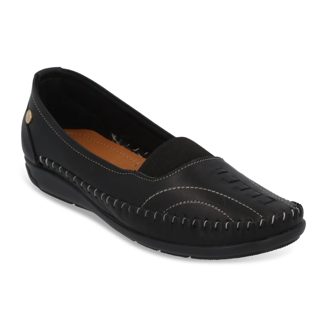 ZAPATO DE PISO MUJER NEGRO CORTE DE PIEL CON ELÁSTICO 44359