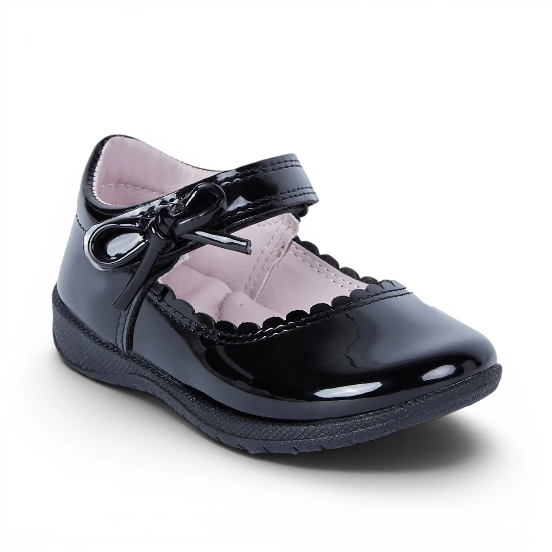 ZAPATO NIÑA CHAROL MOÑO CORREA NEGRO 15518
